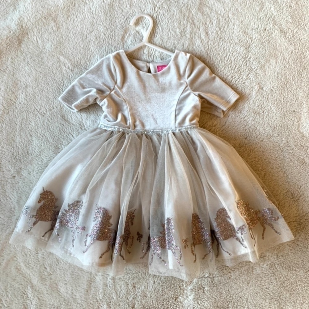 Zunie Toddler Girl's Velvet‎ Sparkle Unicorn Dress Size 2T